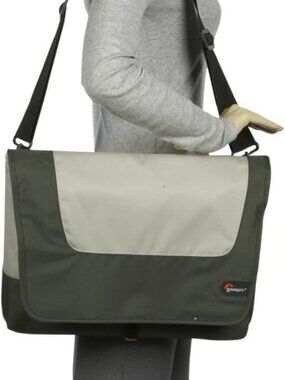 Lowepro Slim Factor Laptop Messenger Shoulder Bag Green Gray & Orange Large EUC